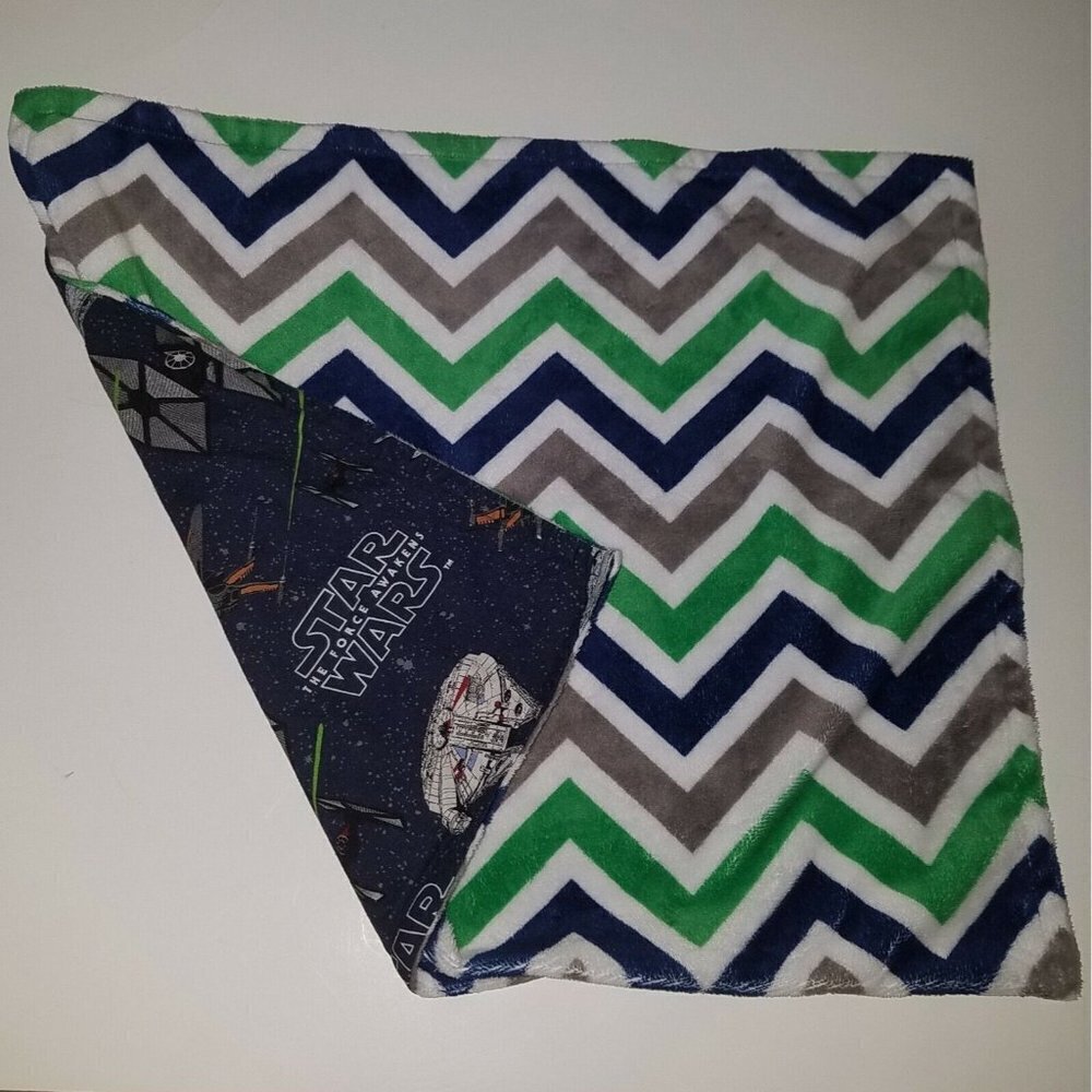 Star Wars Force Awakens Baby Lovey Green Blue Gray Chevron Print Small 19" x 16"